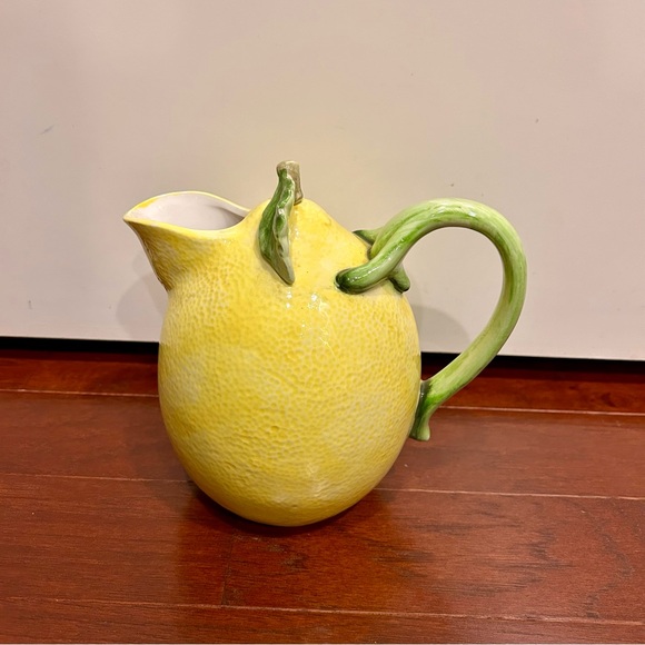 Other - Vintage Ceramic Lemon Pitcher Green Leaf Handle Crafted in Japan hand painted